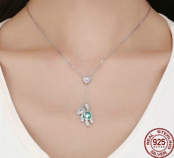 WOSTU High Quality 925 Sterling Silver Dazzling Bears & Heart Pendant Choker Necklace For Women Girl Fine Jewelry Gift  CQN271 plata vip