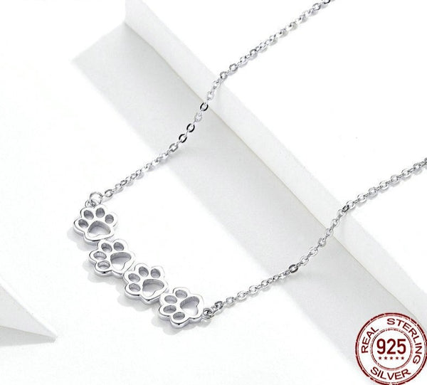 WOSTU 925 Sterling Silver Original Necklace Paw Tail Dog Footprint Long Link Chain For Women Wedding Silver 925 Jewelry CQN346 plata vip