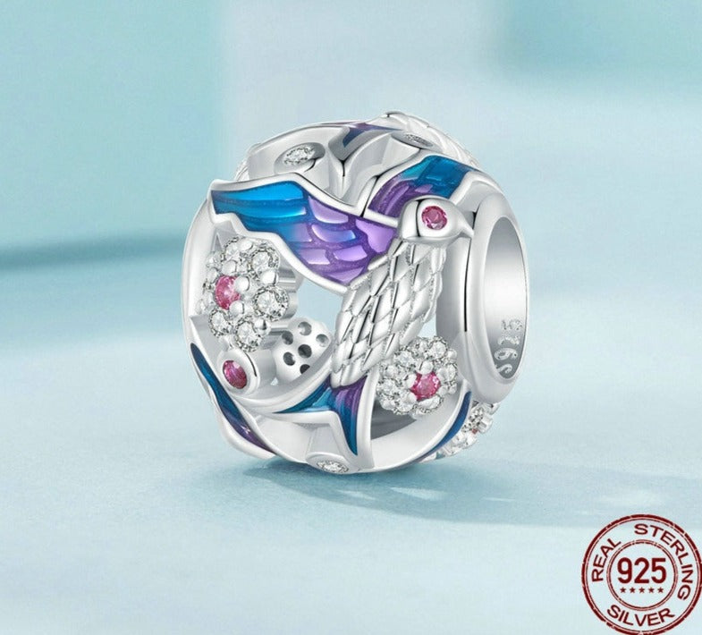 WOSTU Real 925 Sterling Silver Kingfisher Charm Rainbow Color Beads Fit Original Bracelet DIY Necklace Jewelry Making Gift plata vip