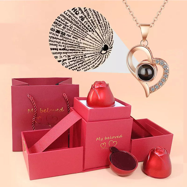 Love Heart Projection Necklace 100 Languages I Love You Pendant With Rose Gift Box For Girlfriend 2023 Fashion Luxury Jewelry plata vip