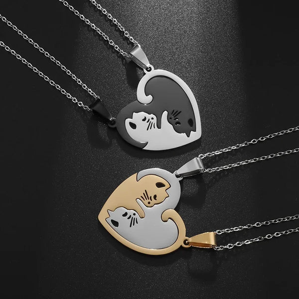 Stainless Steel Hug Cute Pet Cat Couple Pendant Necklace for Women Girls Fashion Exquisite Gift plata vip