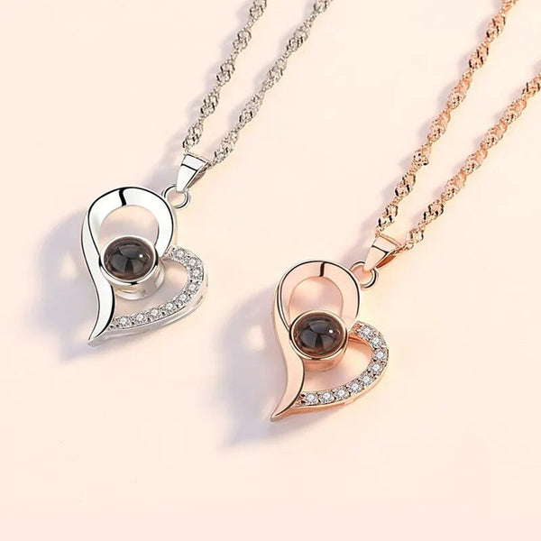 Love Heart Projection Necklace 100 Languages I Love You Pendant With Rose Gift Box For Girlfriend 2023 Fashion Luxury Jewelry plata vip